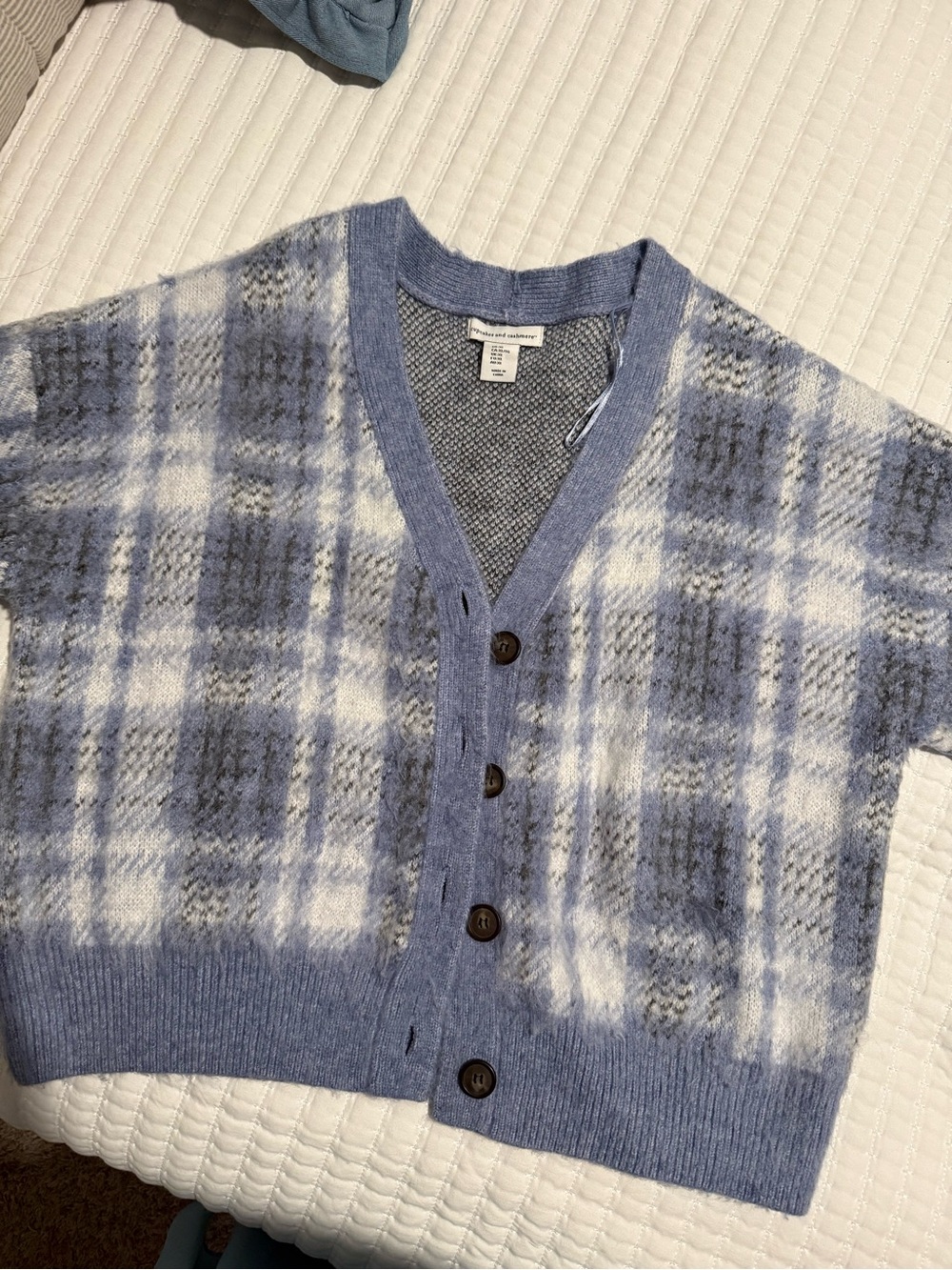 cupcakes & cashmere Light Blue Plaid V-Neck Cardigan